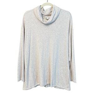 PureJill Fleece Cowl Neck Tunic Top Oatmeal Large Cozy Casual Neutral Coastal